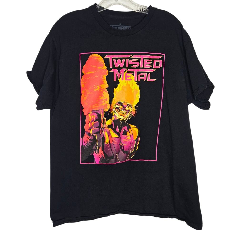 Twisted Metal Men Sweet Tooth Clown Tee Graphic Melting Ice Cream Black Large